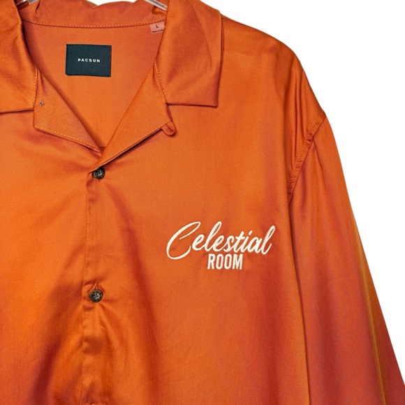NEW PacSun Celestial Room Orange Embroidered Camp Shirt Shacket Sz L - Picture 8 of 15